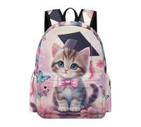 TPISLI Cat Motif Backpack Kids Age 10-14 Butterfly Kitten Book Bag Teens Year 9 Lightweight Durable 11.6 Inch Laptop Daypack Junior School Hiking Day Trips Travel Use