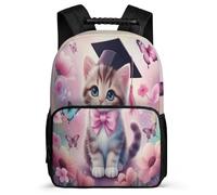 TPISLI Cat Motif School Backpack School Years 1-4 for Boys Ages 6-10 Butterfly Kitten Rucksack Kids and Teens, Soft Felt Details Adjustable Straps Daily Essentials