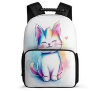 TPISLI Cat Motif School Bag for Kids and Teens Primary School Animal Kitten Pattern Backpack Primary Age 6-11 Girls, Adjustable Straps Padded Back Short Trips