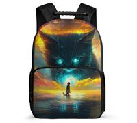 TPISLI Cat Motif School Bag for Students School Years 1-4 Animal Kitten Pattern Backpack Primary Age 6-11 Boys Girls, Adjustable Straps Sturdy Handle Birthday Gift