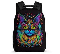 TPISLI Cat Pattern School Backpack for Boys Girls Age 5-10 Animal Kitten Rucksack for Students Year 3-6, Side Pockets Soft Felt Details Back to School Gift