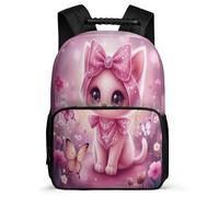 TPISLI Cat Pink Pattern School Backpack for Girls 6-11 Years Animal Kitten Daypack for Kids and Teens School Years 1-4, Side Pockets Soft Felt Details Birthday Gift