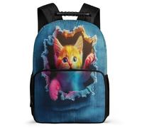 TPISLI Cat Print Bookbag Primary School for Kids and Teens Age 7-12 Animal Kitten Motif Rucksack Kids and Teens, Side Pockets Soft Felt Details Back to School Gift