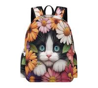 TPISLI Cat Rucksack Boys Age 15 Floral Kitten Book Bag Kids Year 7-9 Lightweight Durable 14 Inch Laptop Backpack Junior School Hiking Day Trips Travel Use