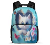TPISLI Cat School Backpack for Students Age 5-10 Kawaii Kitten Bookbag for Boys Girls Primary School, 1680D Fabric Soft Felt Details Daily Essentials