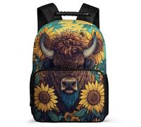 TPISLI Cattle Animal Design Bookbag for Kids and Teens Primary Age 6-11 Sunflowers Cow Backpack for Kids School Years 1-4, Lightweight Soft Felt Details School Travel