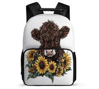TPISLI Cattle Design School Bag for Boys Girls Primary Classes Highland Cow School Bag 7-11 Year Olds Students, Lightweight Soft Felt Details Outdoor Day Trips