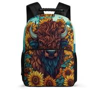 TPISLI Cattle Illustration School Backpack for Kids 8-12 Years Cow Animal Rucksack for Kids and Teens School Years 1-4, Soft Felt Details Side Pockets Short Trips
