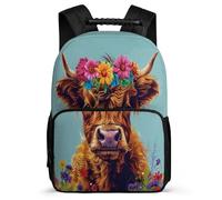 TPISLI Cattle Motif School Bag for Students Primary Age 6-11 Highland Cow Rucksack for Boys Primary School, Adjustable Straps Soft Felt Details Birthday Gift