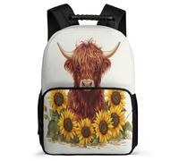 TPISLI Cattle Pattern School Backpack for Kids and Teens School Years 1-4 Highland Cow Bookbag Age 5-10 Students, Adjustable Straps 1680D Fabric Short Trips