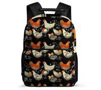 TPISLI Chicken Motif School Backpack for Girls Boys Age 5-10 Animal Pattern Daypack for Children Primary School, Side Pockets Soft Felt Details Outdoor Day Trips