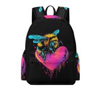 TPISLI Children Bee Heart Pattern Backpack for Boys Girls 11-16 Years 13.3 Inch Laptop Backpack, Modern Durable Multicoloured Back pack for Outdoor Travel New Term Gift