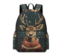TPISLI Children Christmas Reindeer Bookbag for Boys Girls Primary Years 4-6 16.5 Inch Backpack, Lightweight Stylish Deer Motif Back pack for Autumn Trip Travel Holiday Gift