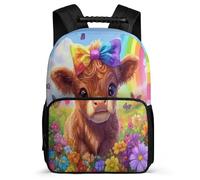 TPISLI Children Cow Print School Backpack School Years 2-5 Highland Cow Daypack for Kids and Teens Year 2-5, 1680D Fabric Soft Felt Details Travel Daily Use