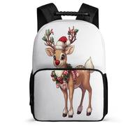 TPISLI Children Cute Deer Motif School Backpack Primary Age 6-11 Christmas Theme Bookbag for Children Junior School, 1680D Fabric Padded Back Travel Daily Use
