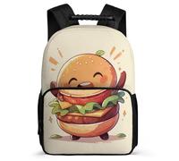 TPISLI Children Girls School Backpack Burger Print Rucksack Kid School Back Pack with Food Pattern Bookbag Travel Bag Boys with Side Pocket And Front Zipped Pocket