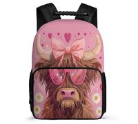 TPISLI Children Girls School Backpack Highland Cow Rucksack Kid School Back Pack with Animal Bull Print Bookbag Travel Bag Boys with Side Pocket And Front Zipped Pocket