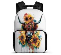TPISLI Children Girls School Backpack Highland Cow Rucksack Kid School Back Pack with Animal Bull Print Bookbag Travel Bag Boys with Side Pocket And Front Zipped Pocket