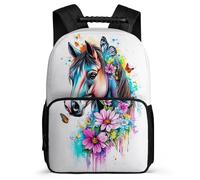 TPISLI Children Horse Flowers Design School Backpack School Years 2-5 Animal Print Daypack for Kids and Teens Year 2-5, 1680D Fabric Soft Felt Details Travel Daily Use