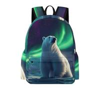 TPISLI Children Polar Bear And Aurora Backpack for Boys Girls Primary to Secondary School Age 13.3 Inch Laptop Rucksack, Large Capacity Animal Back pack for Day Trips New Term Gift