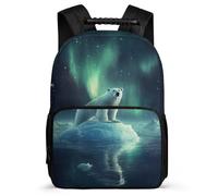 TPISLI Children Polar Bear Aurora Motif School Bag 7-11 Year Olds, Animal Backpack for Children, Durable Rucksack, Sturdy Handle, Outdoor Travel, Day Trips