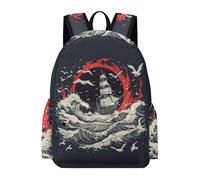 TPISLI Children School Backpack Japanese Style Waves Rucksack Waves 7-12 Years Old for Boys Girls, Trendy 15.6 Inch Laptop Backpack for Study Days and Travel and Class Travel Use