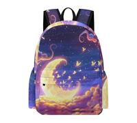 TPISLI Children School Backpack Moon Rucksack Starry Sky Clouds Ages 10-16 for Boys Girls, Trendy 14 Inch Laptop Bag for Outdoor Trips and Classes and Class Travel Use