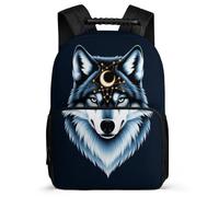 TPISLI Children Wolf Moon Motif Backpack 7-11 Year Olds Wolves Daypack for Kids and Teens Junior School, Side Pockets Soft Felt Details Back to School Gift