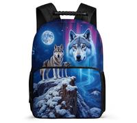 TPISLI Children Wolf Pattern School Backpack Age 5-10 Animal Wolves Backpack for Kids and Teens Junior School, Sturdy Handle Adjustable Straps Birthday Gift