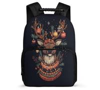 TPISLI Christmas Deer Pattern School Bag Junior School for Kids and Teens Primary Age 6-11 Reindeer Daypack Students, Side Pockets Sturdy Handle Outdoor Day Trips