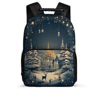 TPISLI Christmas Theme Daypack School Years 1-4 for Students Primary Age 6-11 Snow Deer Rucksack Girls Boys, Side Pockets Adjustable Straps Daily Essentials