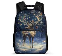 TPISLI Christmas Theme Deer Backpack for Kids and Teens Primary Classes Reindeer Motif School Bag Primary Age 6-11 Girls Boys, Sturdy Handle Adjustable Straps Outdoor Day Trips