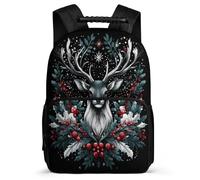 TPISLI Christmas Theme Deer Bookbag for Boys Girls School Years 1-4 Reindeer Motif Backpack Primary Age 6-11 Girls Boys, Lightweight Adjustable Straps School Travel