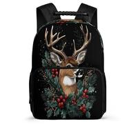 TPISLI Christmas Theme Deer School Backpack for Girls Boys Age 5-10 Reindeer Daypack for Children Primary School, Side Pockets Soft Felt Details Outdoor Day Trips