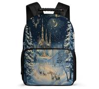 TPISLI Christmas Theme School Backpack for Kids 8-12 Years Snow Reindeer Rucksack for Kids and Teens School Years 1-4, Soft Felt Details Side Pockets Short Trips