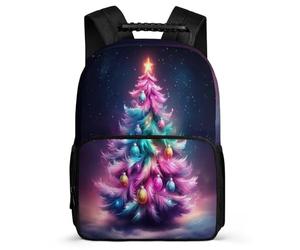 TPISLI Christmas Tree Motif Backpack for Boys Girls School Years 1-4 Christmas Theme Backpack Primary Age 6-11 Boys, Soft Felt Details 1680D Fabric Back to School Gift
