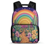 TPISLI Colourful Cactus Bookbag for Children Primary Age 6-11 Plants Print Rucksack for Children School Years 1-4, Lightweight Soft Felt Details Back to School Gift