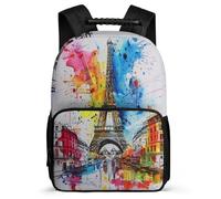 TPISLI Colourful Eiffel Tower Motif Backpack Year 2-5 for Boys Girls Primary Age 6-11 Backpack Girls Boys, Lightweight Soft Felt Details Back to School Gift