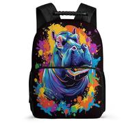 TPISLI Colourful Hippo Backpack for Boys Girls School Years 2-5 Animal Rucksack for Students Year 2-5, Soft Felt Details Adjustable Straps Travel Daily Use