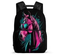 TPISLI Cool Horse Motif School Backpack for Boys Girls Age 5-10 Animal Rucksack for Students Year 3-6, Side Pockets Soft Felt Details Back to School Gift