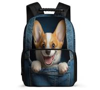 TPISLI Corgi Dog Rucksack for Kids and Teens Age 5-10 Puppy Pattern School Bag for Students Year 2-5, Lightweight Soft Felt Details Back to School Gift