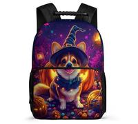 TPISLI Corgi Dog Rucksack for Kids and Teens Junior School Halloween Theme Puppy Backpack 7-11 Year Olds Girls Boys, Padded Back Sturdy Handle Travel Daily Use