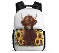 TPISLI Cow Animal Motif School Bag for Students School Years 1-4 Highland Cow Backpack Primary Age 6-11 Boys Girls, Adjustable Straps Sturdy Handle Birthday Gift