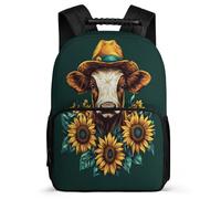 TPISLI Cow Design School Backpack for Kids and Teens Primary Classes Sunflowers Bull Bookbag 6-11 Years Children, Padded Back Side Pockets Outdoor Day Trips