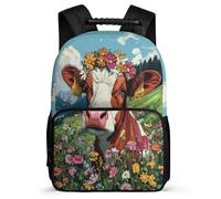 TPISLI Cow Flower School Backpack for Kids and Teens 7-11 Year Olds Bull Motif Backpack for Girls Boys Year 3-6, Lightweight Adjustable Straps Short Trips
