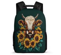TPISLI Cow Print School Backpack Primary Classes for Girls Primary Age 6-11 Flower Bull Motif Daypack Kids and Teens, Adjustable Straps Sturdy Handle School Travel
