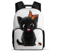 TPISLI Cute Black Cat School Bag Junior School for Children Primary Age 6-11 Kawaii Kitten Backpack Children, Adjustable Straps Padded Back Travel Daily Use
