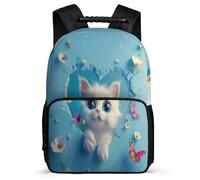 TPISLI Cute Cat Design School Backpack for Boys Age 5-10 Kitten Pattern Bookbag for Girls Boys School Years 1-4, 1680D Fabric Adjustable Straps Travel Daily Use