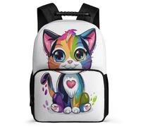 TPISLI Cute Cat Print Daypack School Years 1-4 for Students Primary Age 6-11 Animal Kitten Rucksack Girls Boys, Side Pockets Adjustable Straps Daily Essentials