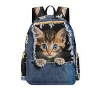 TPISLI Cute Cat School Backpack Children Year 5 Kitten 3D Backpack Boys Year 7-9 Lightweight Durable 15.6 Inch Laptop Rucksack Junior School Daily Use Everyday Use